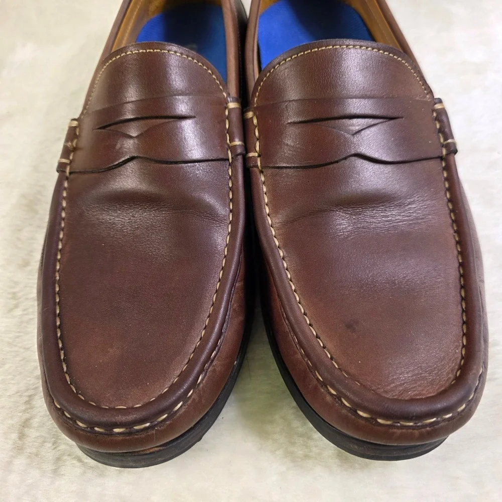 Peter Millar Penny Loafers Brown Leather Slip On Handsewn Moc Toe Mens 9.5 M